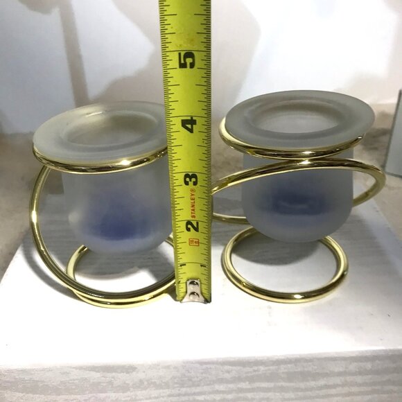 Pair Of PartyLite Gemini Frosted Glass Votive Holders Gold Rings Like New withBo - Picture 12 of 12